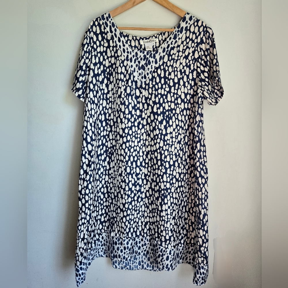 WinterSilks Navy and White Printed Short Sleeve Dress